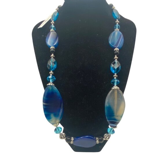 NWT Park Lane Cobalt Blue Agate Gemstone Necklace Silver Tone Box 20+2.5" Layer - Picture 1 of 13